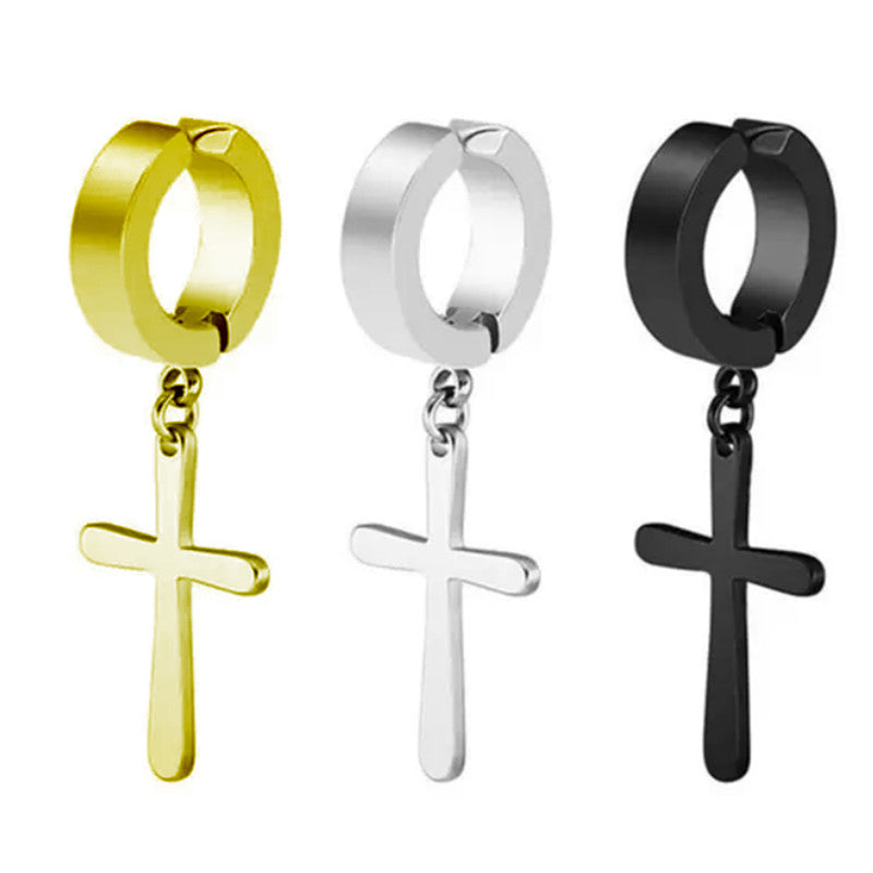 Brinco Aço 316L  Argola de Pressão 5 mm Com Cruz - EMR 001
