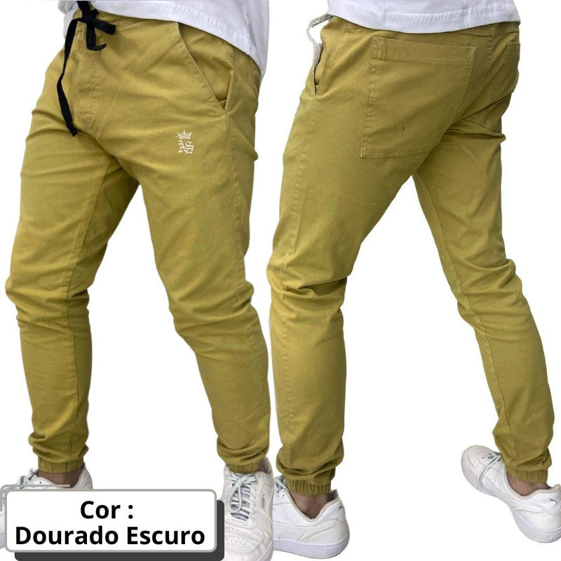 Calça Masculina DOURADO ESCURO Jogger Jeans Sarja VISIONARY
