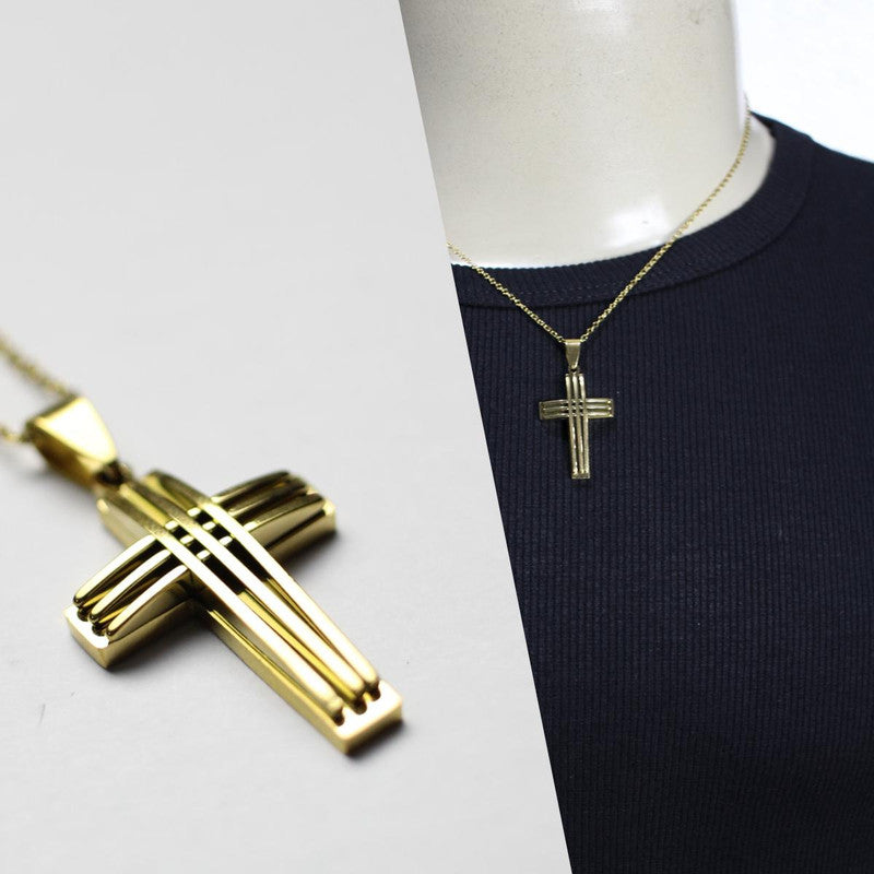 Corrente Aço Cirúrgico DOURADO  Cruz Relevo - EMR 008