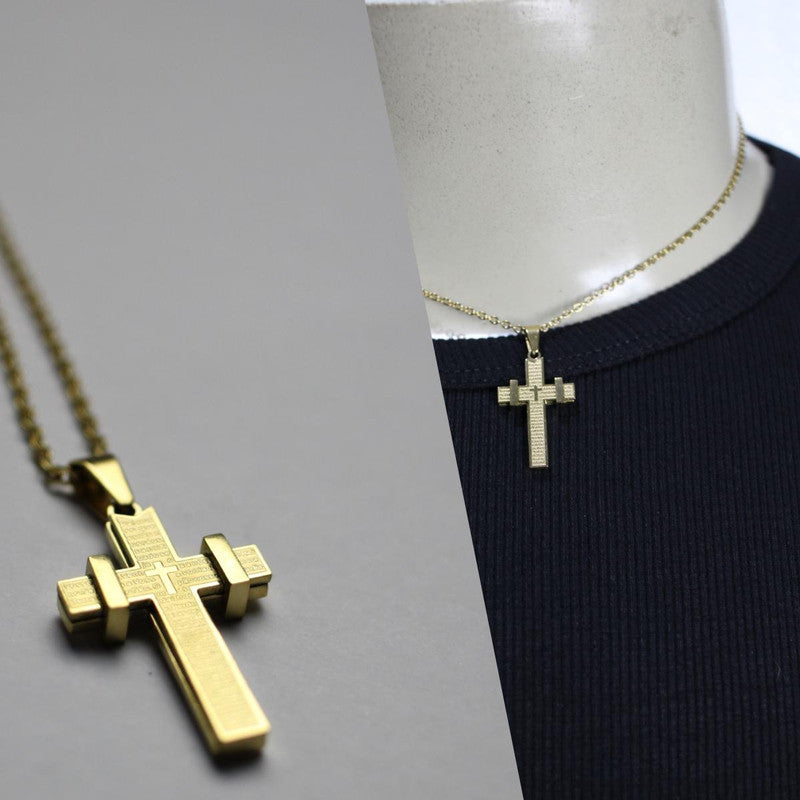 Corrente Aço Cirúrgico DOURADO  Cruz Oração - EMR 009