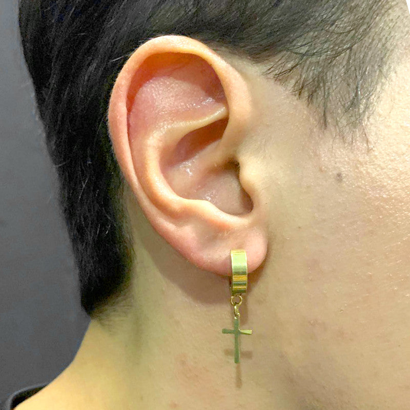 Brinco Aço 316L  Argola de Pressão 5 mm Com Cruz - EMR 001