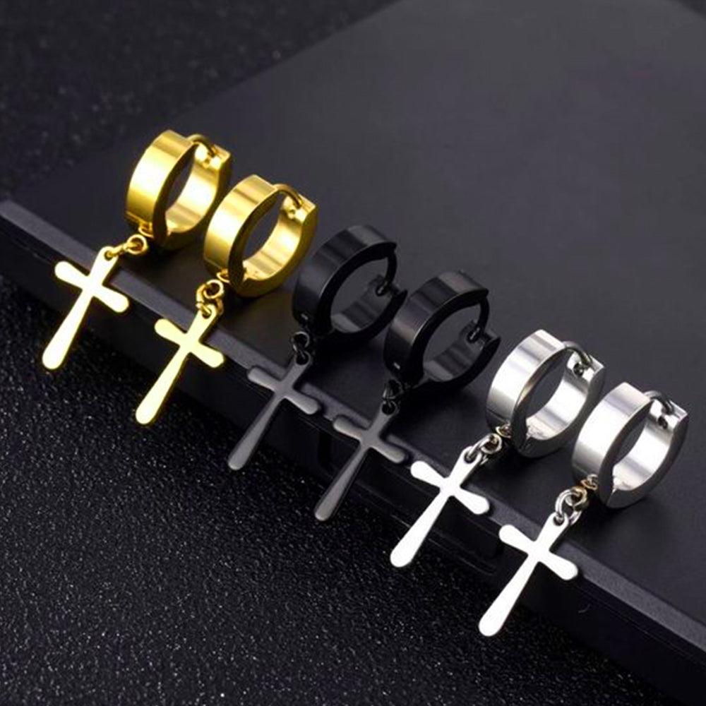 Brinco Aço 316L  Argola de 5 mm Com Cruz - EMR 004