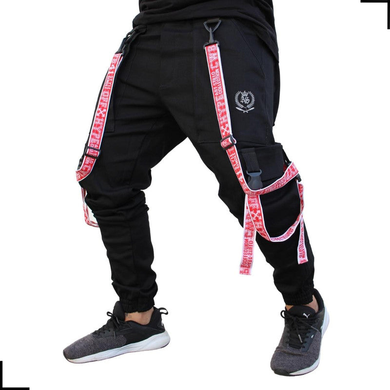 Calça Jogger Masculina PRETA Trend Suspenders Tracks VERMELHA PLUS SIZE