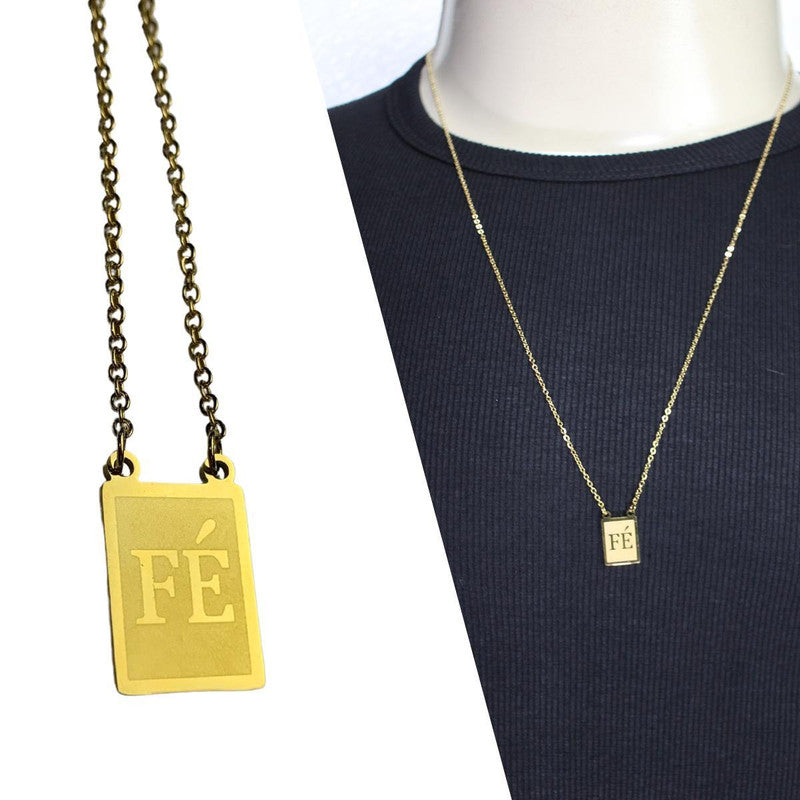 Corrente Aço Cirúrgico DOURADO Escapulário DOURADO  FÉ - EMR 003