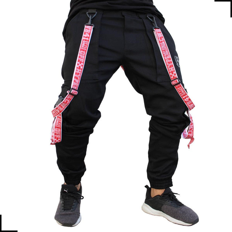 Calça Jogger Masculina PRETA Trend Suspenders Tracks VERMELHA