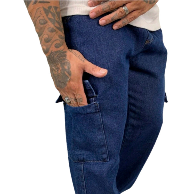 Calça Reta CARGO JEANS ESCURO Masculina Sarja The LEBRON J.