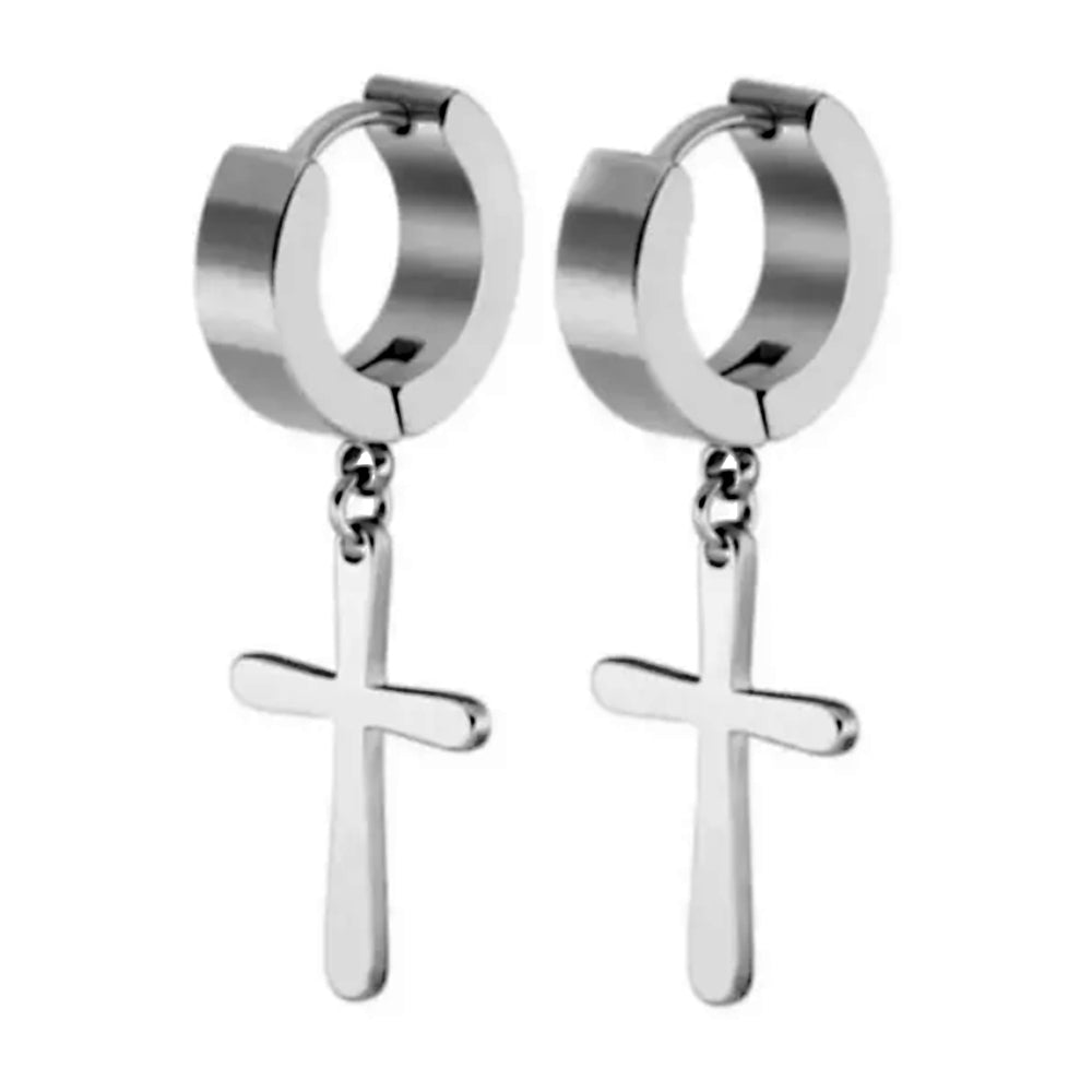 Brinco Aço 316L  Argola de 5 mm Com Cruz - EMR 004