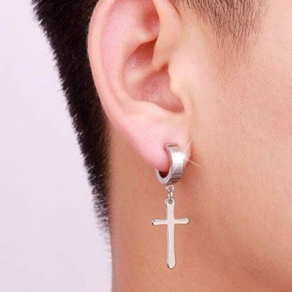 Brinco Aço 316L  Argola de 5 mm Com Cruz - EMR 004