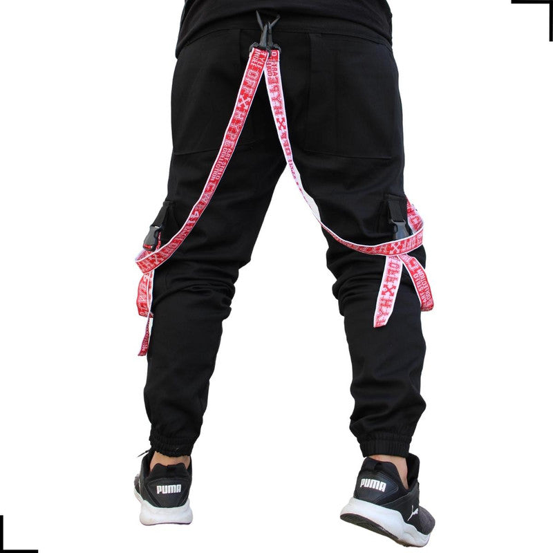 Calça Jogger Masculina PRETA Trend Suspenders Tracks VERMELHA PLUS SIZE