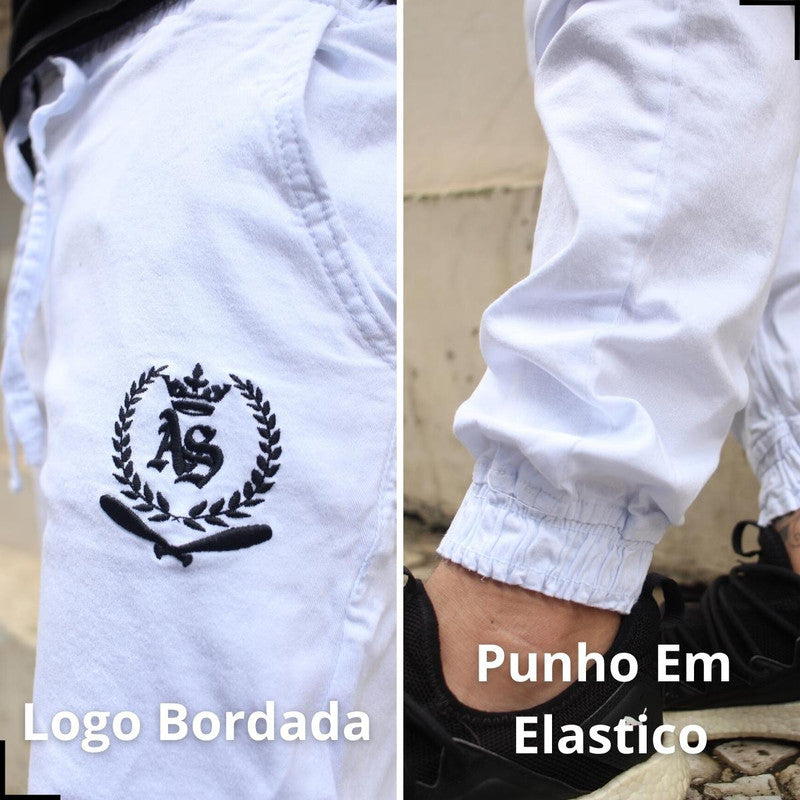 Calça Jogger Masculina BRANCA BIG LOGO PRETA