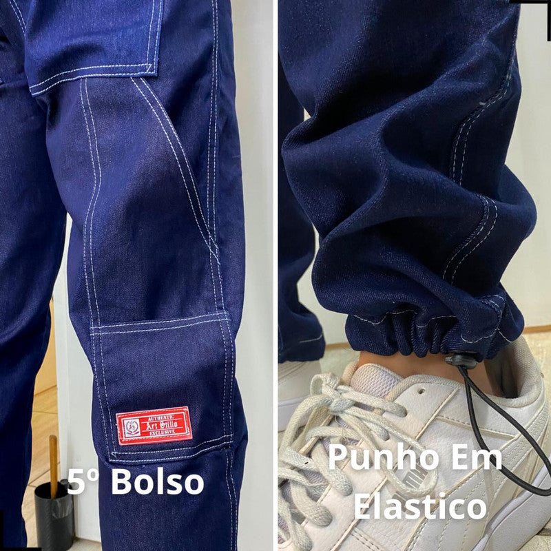 Calça Tradicional Reta Cargo JEANS Escuro Street Boss