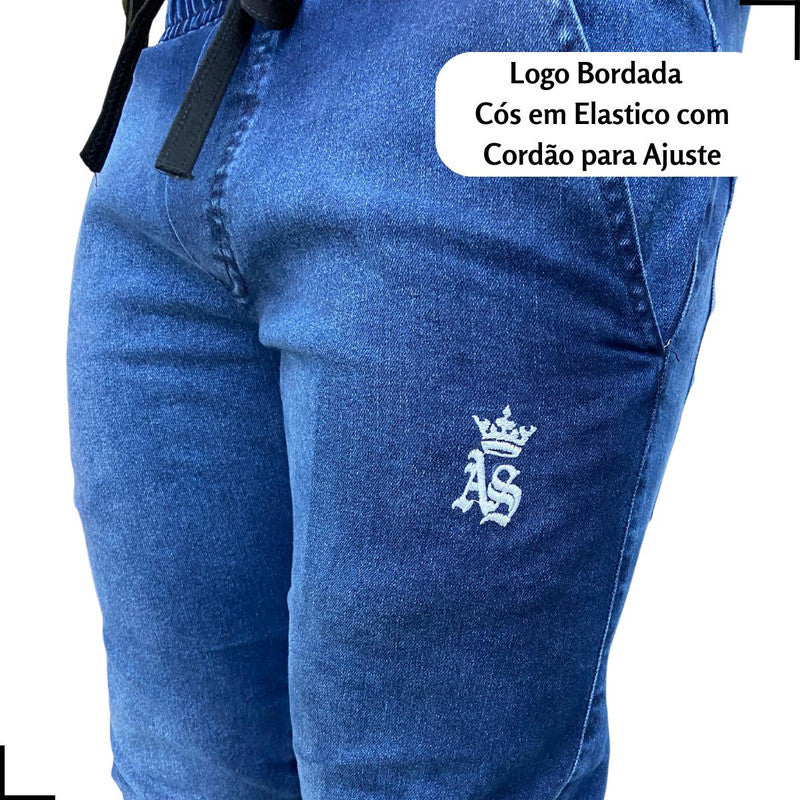 Calça Masculina AZUL ESCURO Jogger Jeans Sarja VISIONARY