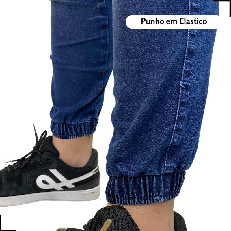 Calça Masculina AZUL ESCURO Jogger Jeans Sarja VISIONARY