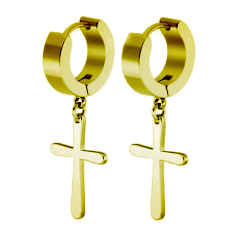 Brinco Aço 316L  Argola de 5 mm Com Cruz - EMR 004