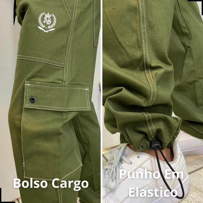 Calça Tradicional Reta Cargo VERDE Street Crew PLUS SIZE