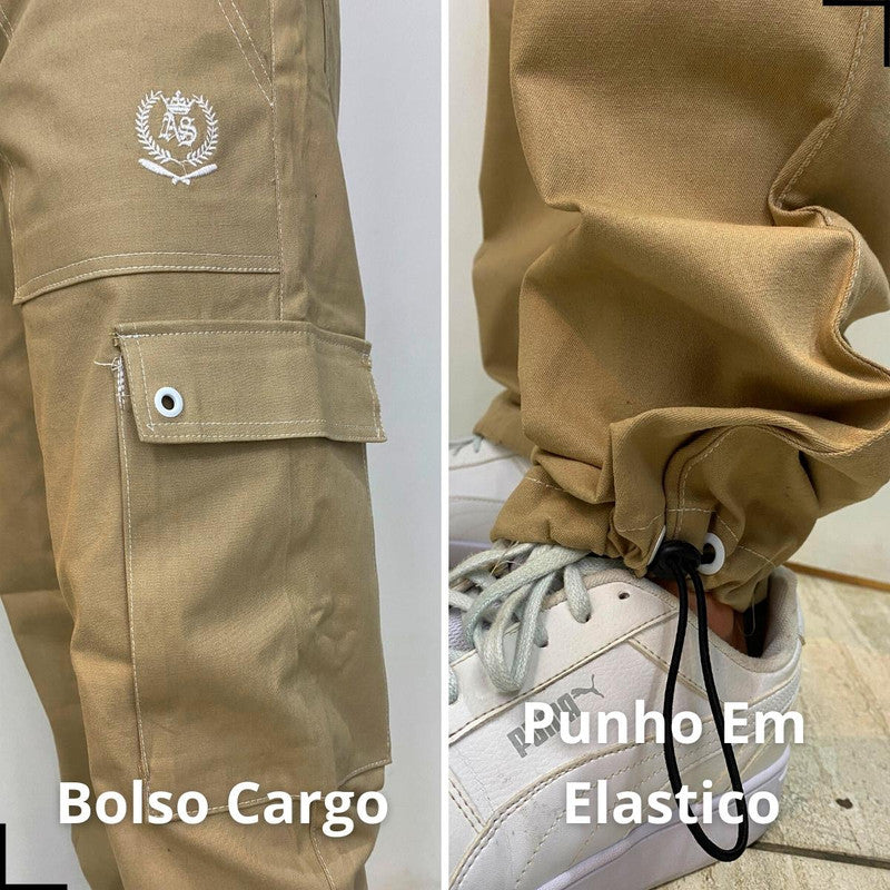 Calça Tradicional Reta Cargo BEGE Street Crew
