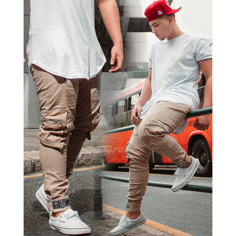 Calça Jogger Masculina BEGE Cargo Streetwear PLUS SIZE