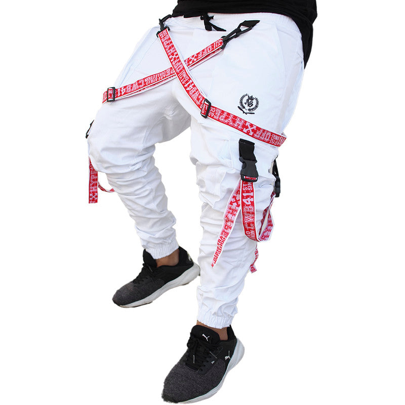 Calça Jogger Masculina BRANCA Trend Suspenders Tracks VERMELHA