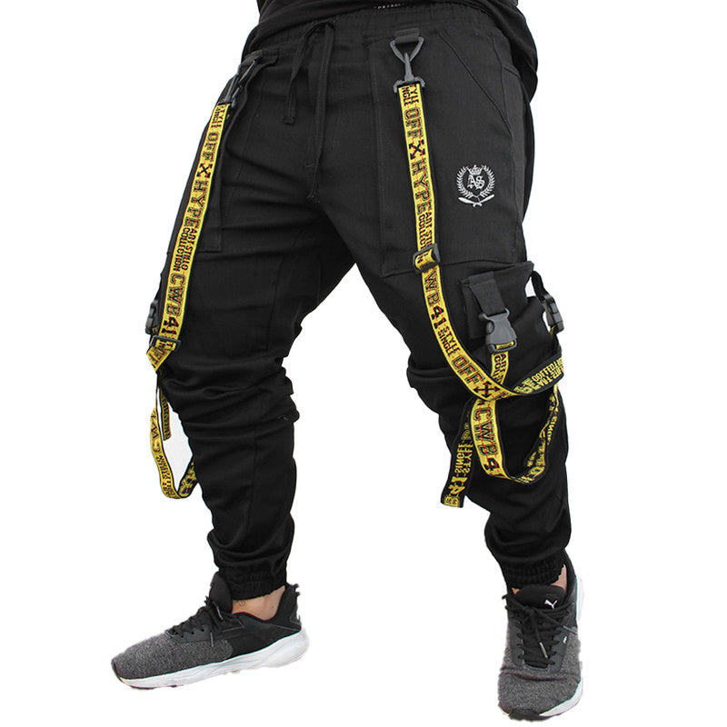 Calça Jogger Masculina PRETA Trend Suspenders Tracks AMARELA