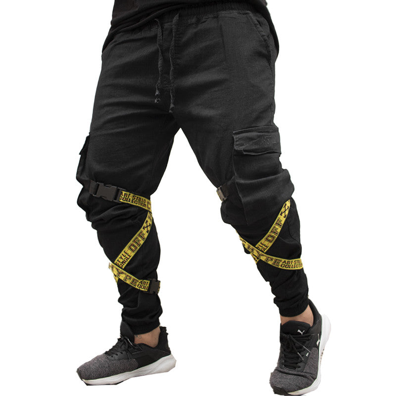 Calça Jogger Masculina PRETA Com Fitas AMARELA