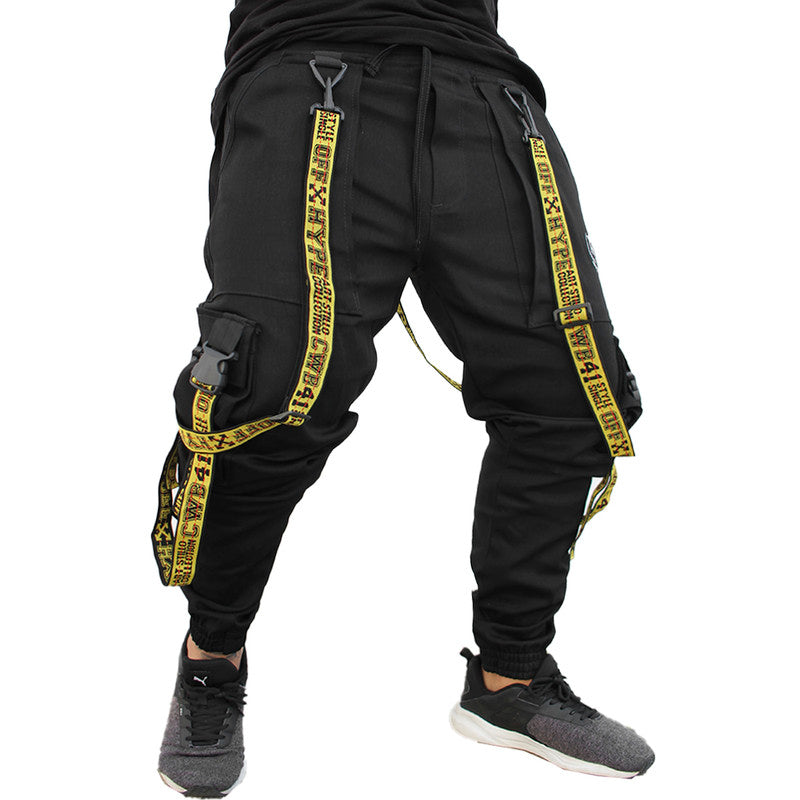 Calça Jogger Masculina PRETA Trend Suspenders Tracks AMARELA