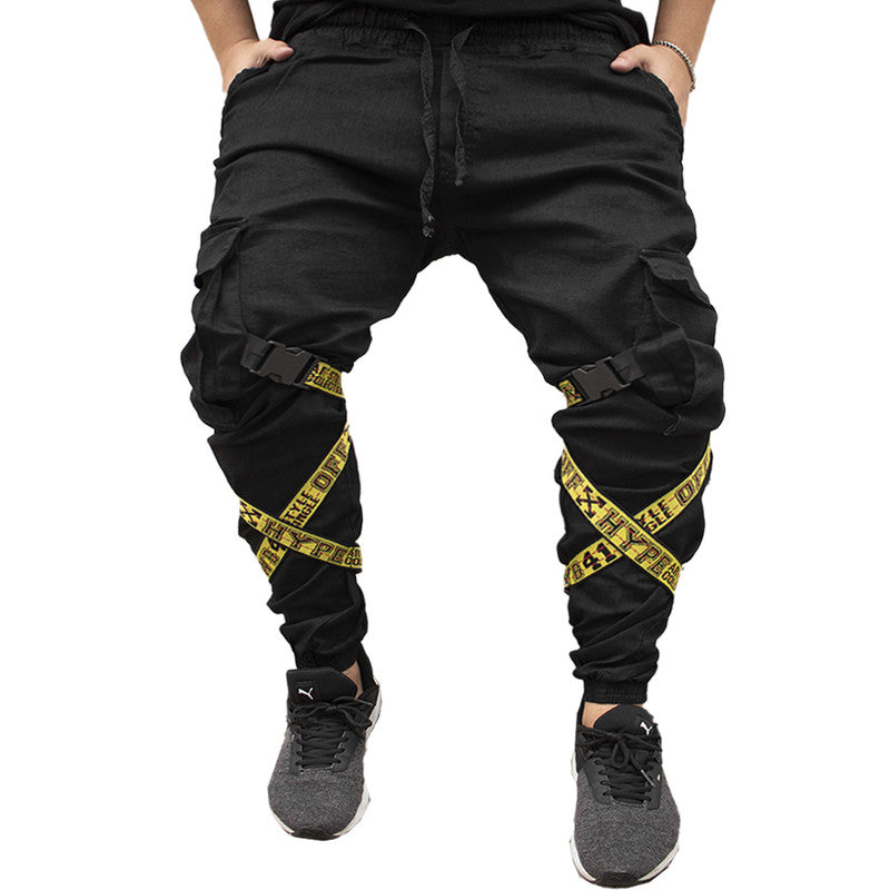 Calça Jogger Masculina PRETA Com Fitas AMARELA