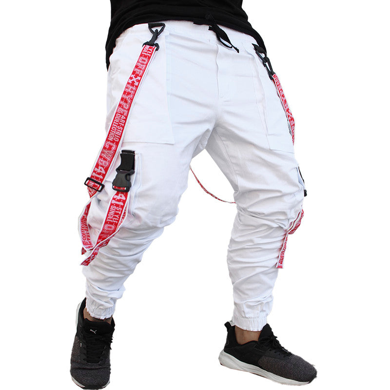 Calça Jogger Masculina BRANCA Trend Suspenders Tracks VERMELHA