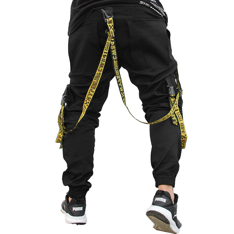 Calça Jogger Masculina PRETA Trend Suspenders Tracks AMARELA