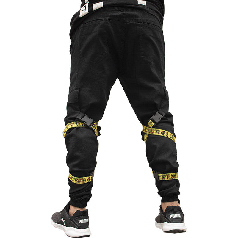 Calça Jogger Masculina PRETA Com Fitas AMARELA