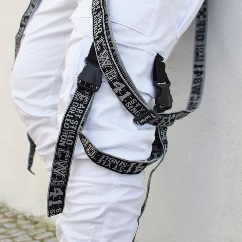 Calça Jogger Masculina BRANCA Trend Suspenders Tracks CINZA PLUS SIZE