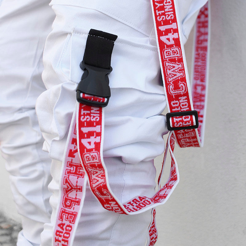 Calça Jogger Masculina BRANCA Trend Suspenders Tracks VERMELHA