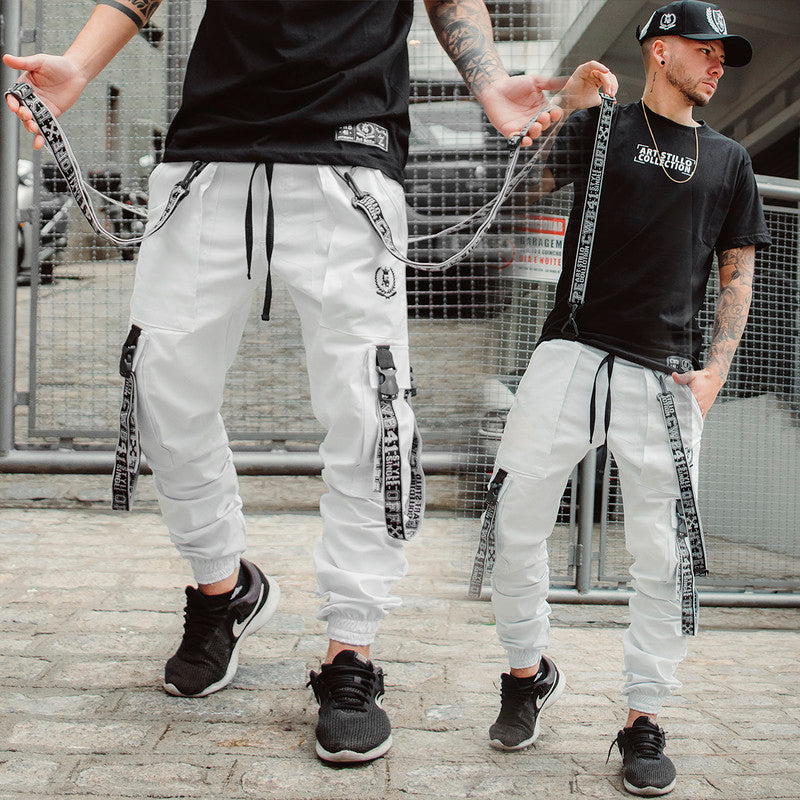 Calça Jogger Masculina BRANCA Trend Suspenders Tracks CINZA PLUS SIZE