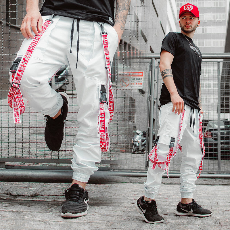 Calça Jogger Masculina BRANCA Trend Suspenders Tracks VERMELHA