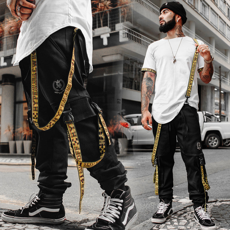 Calça Jogger Masculina PRETA Trend Suspenders Tracks AMARELA