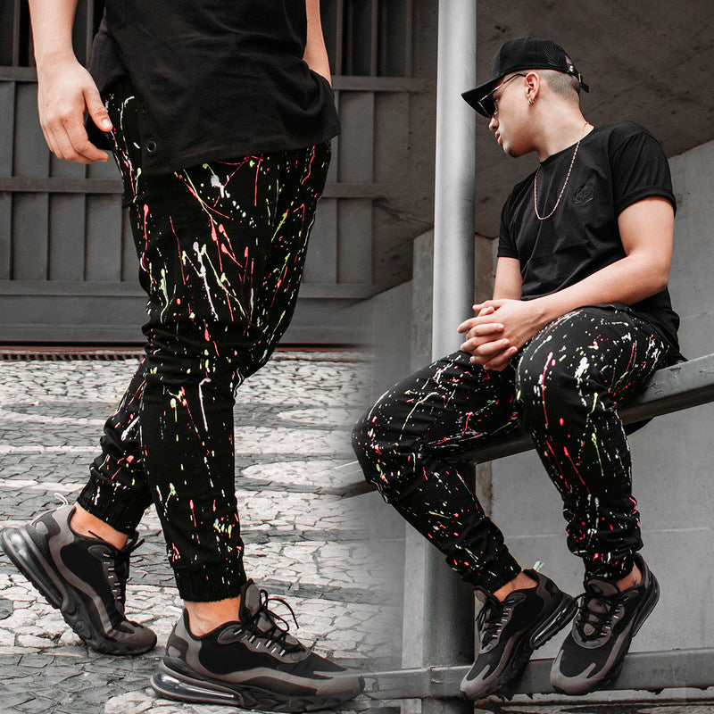 Calça Jogger Masculina PRETA Sarja Pintada Art Stillo