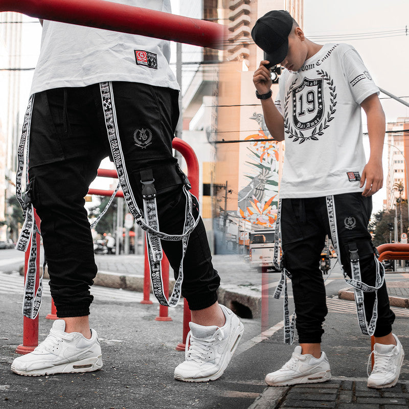 Calça Jogger Masculina PRETA Trend Suspenders Tracks BRANCA