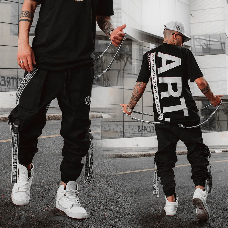 Calça Jogger Masculina PRETA Trend Suspenders Tracks CINZA