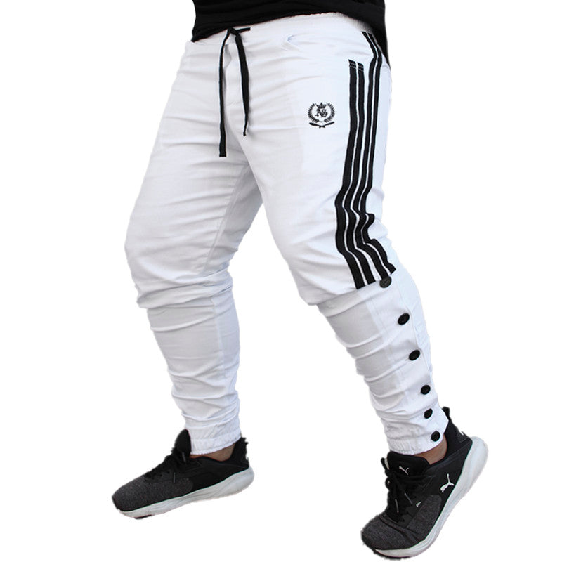 Calça Jogger Masculina BRANCA Sarja Com Listras e Botões
