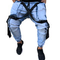 Calça Jogger Masculina JEANS AZUL Trend Suspenders Tracks PLUS SIZE