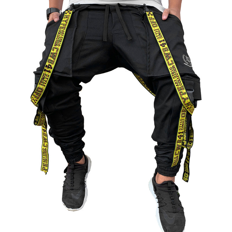 Calça Jogger Masculina PRETA Trend Suspenders Tracks AMARELA PLUS SIZE