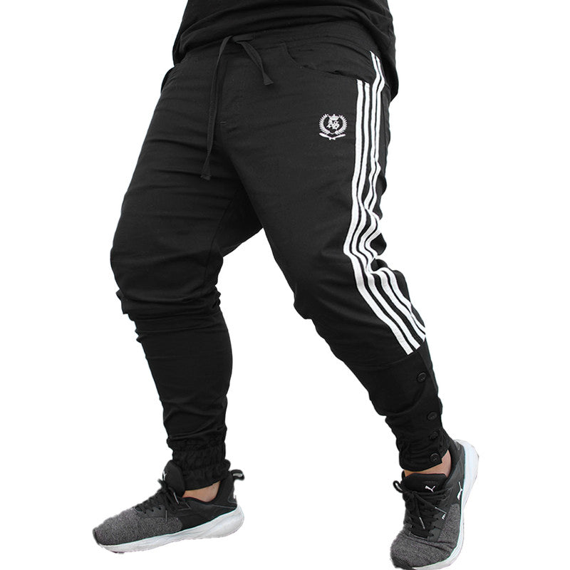 Calça Jogger Masculina PRETA Sarja Com Listras e Botões PLUS SIZE