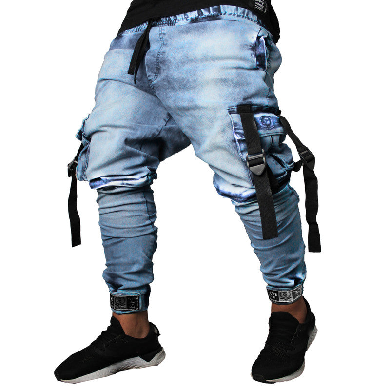 Calça Jogger Masculina JEANS AZUL Cargo Track Short PLUS SIZE