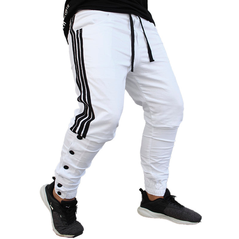 Calça Jogger Masculina BRANCA Sarja Com Listras e Botões