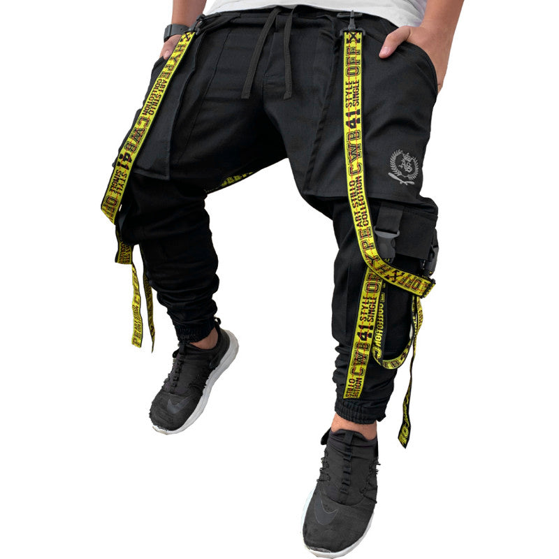 Calça Jogger Masculina PRETA Trend Suspenders Tracks AMARELA PLUS SIZE