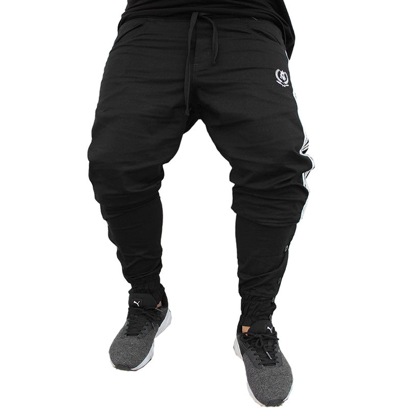 Calça Jogger Masculina PRETA Sarja Com Listras e Botões