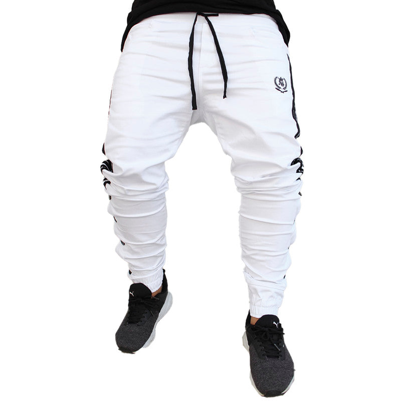 Calça Jogger Masculina BRANCA Sarja Com Listras e Botões