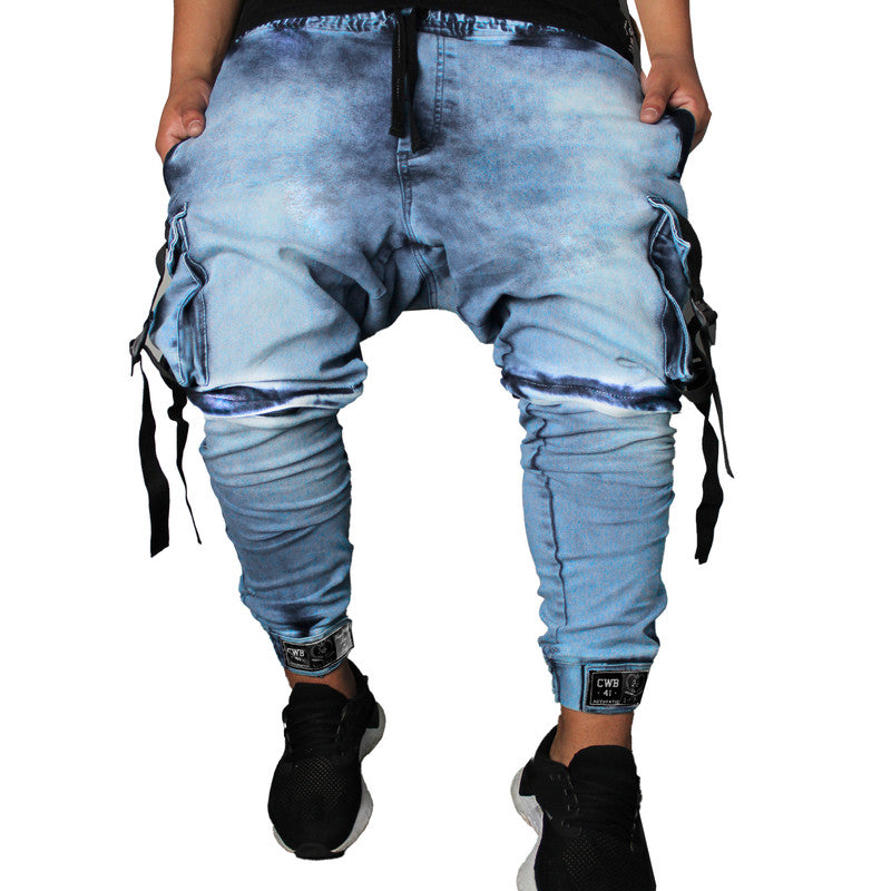 Calça Jogger Masculina JEANS AZUL Cargo Track Short PLUS SIZE