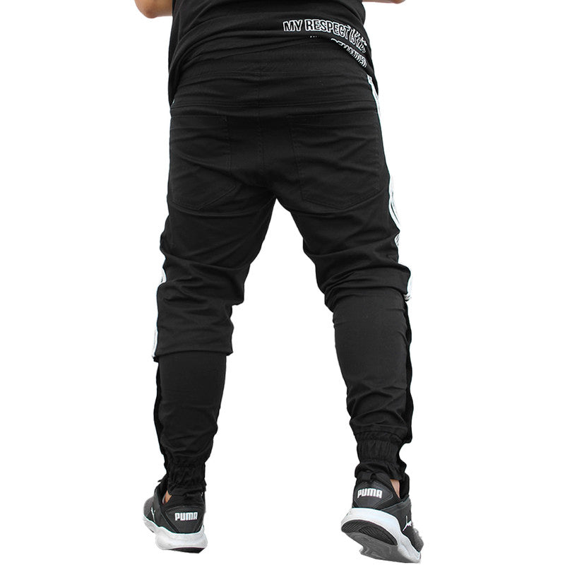 Calça Jogger Masculina PRETA Sarja Com Listras e Botões PLUS SIZE