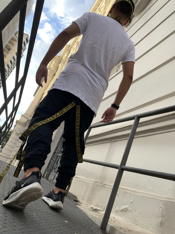 Calça Jogger Masculina PRETA Trend Suspenders Tracks AMARELA PLUS SIZE