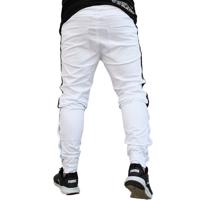 Calça Jogger Masculina BRANCA Sarja Com Listras e Botões PLUS SIZE